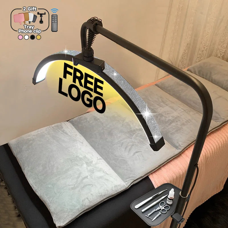 Free LOGO 23inch oem 45W New LED Eyelash Extension Light Half-Moon bed lamp Design Adjustable Brightness with Ring Light Feature