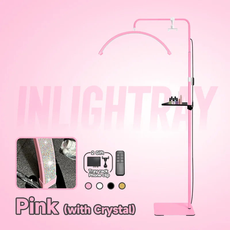 Free LOGO 23inch oem 45W New LED Eyelash Extension Light Half-Moon bed lamp Design Adjustable Brightness with Ring Light Feature