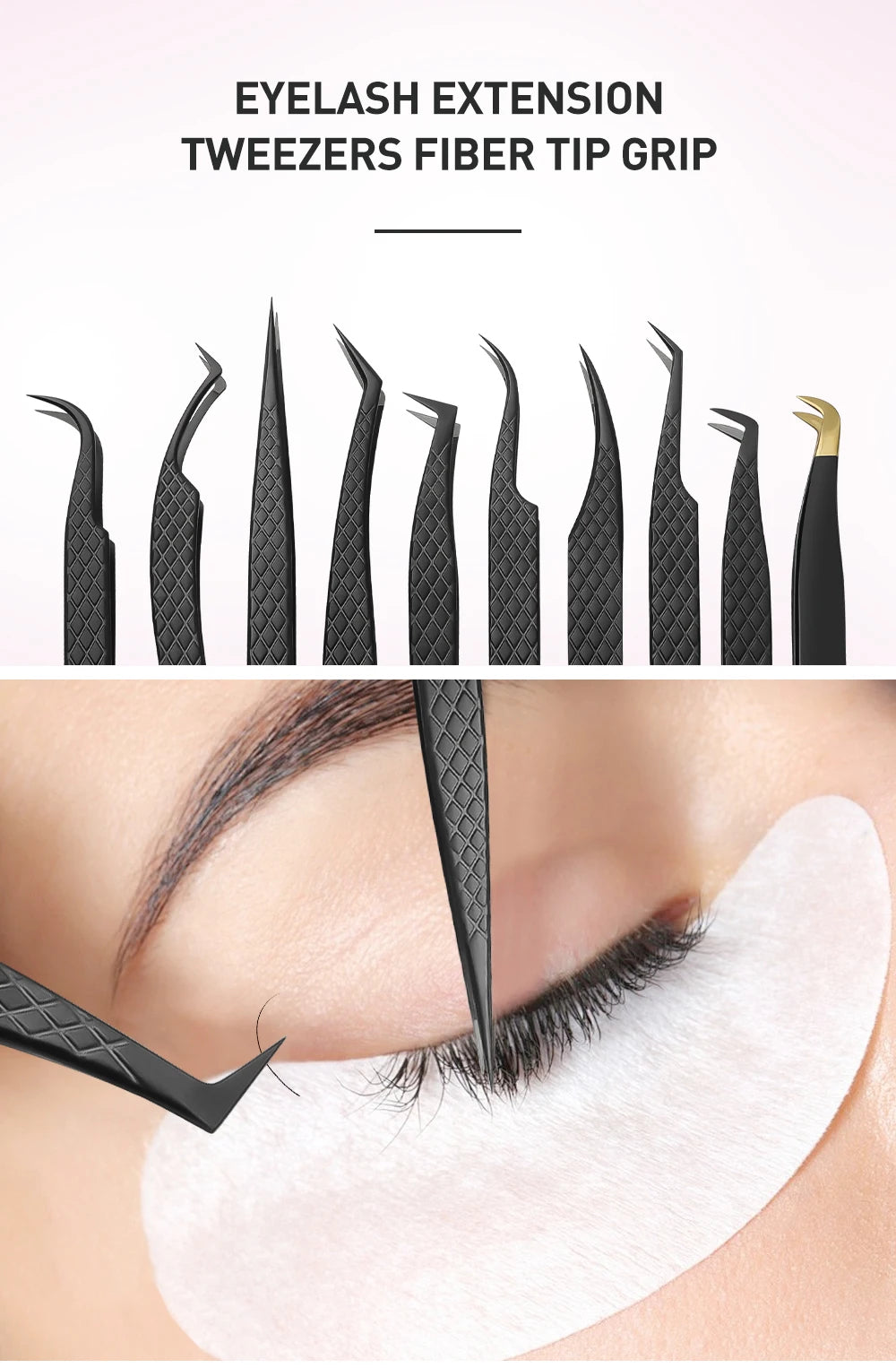 SAKURAHANA Professional Eyelash Tweezers Black Fiber Tip For Lash Extensions Mega Volume Mink Lashes Tool Makeup Artist Kit