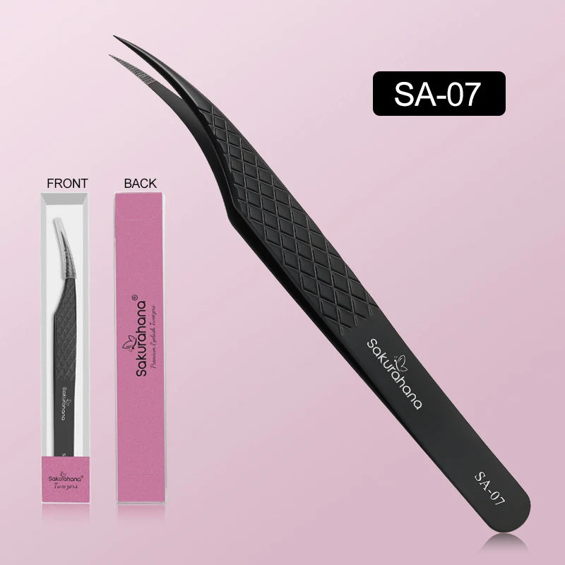 SAKURAHANA Professional Eyelash Tweezers Black Fiber Tip For Lash Extensions Mega Volume Mink Lashes Tool Makeup Artist Kit