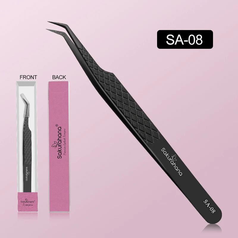 SAKURAHANA Professional Eyelash Tweezers Black Fiber Tip For Lash Extensions Mega Volume Mink Lashes Tool Makeup Artist Kit