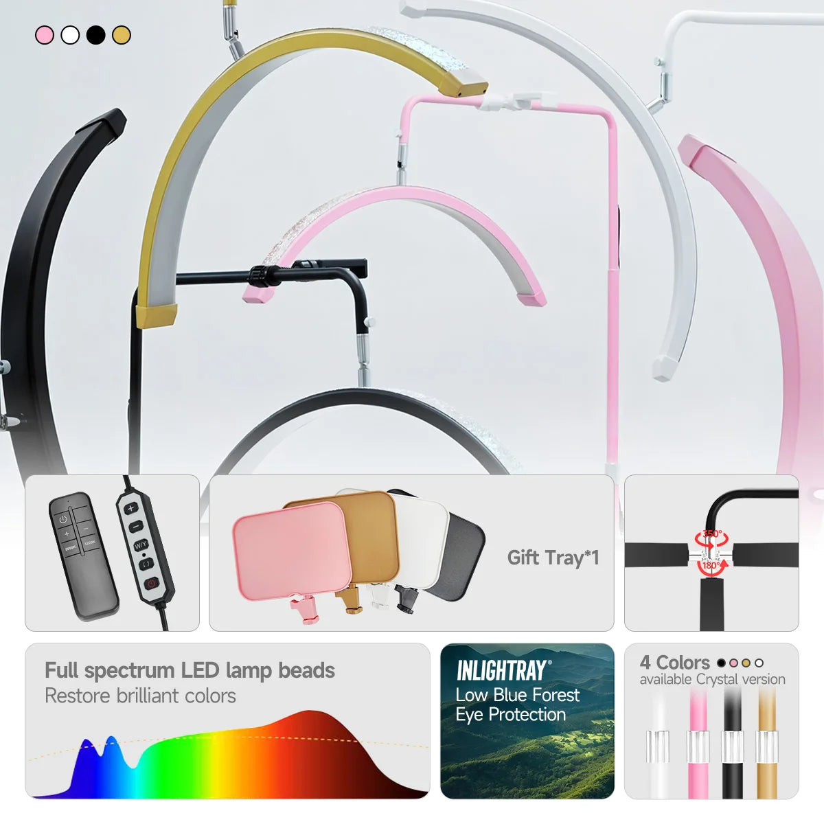 Free LOGO 23inch oem 45W New LED Eyelash Extension Light Half-Moon bed lamp Design Adjustable Brightness with Ring Light Feature