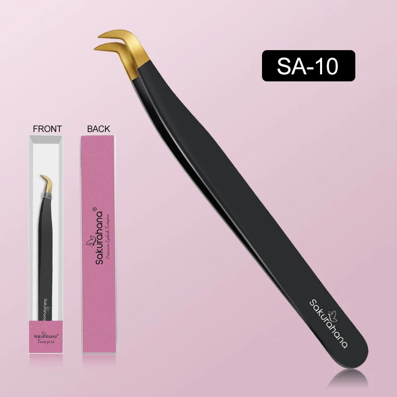 SAKURAHANA Professional Eyelash Tweezers Black Fiber Tip For Lash Extensions Mega Volume Mink Lashes Tool Makeup Artist Kit