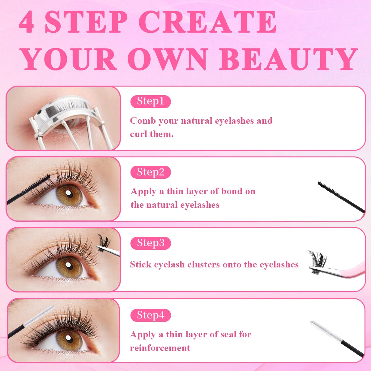 Eyelash Glue and Seal for Eyelash Clusters Strong Fixed  Eyelash Glue Lasting 48H 2 in 1(5ml Black Glue + 5ml Clear Seal)