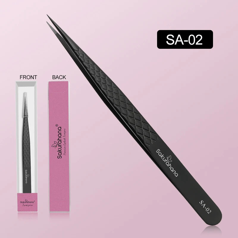 SAKURAHANA Professional Eyelash Tweezers Black Fiber Tip For Lash Extensions Mega Volume Mink Lashes Tool Makeup Artist Kit