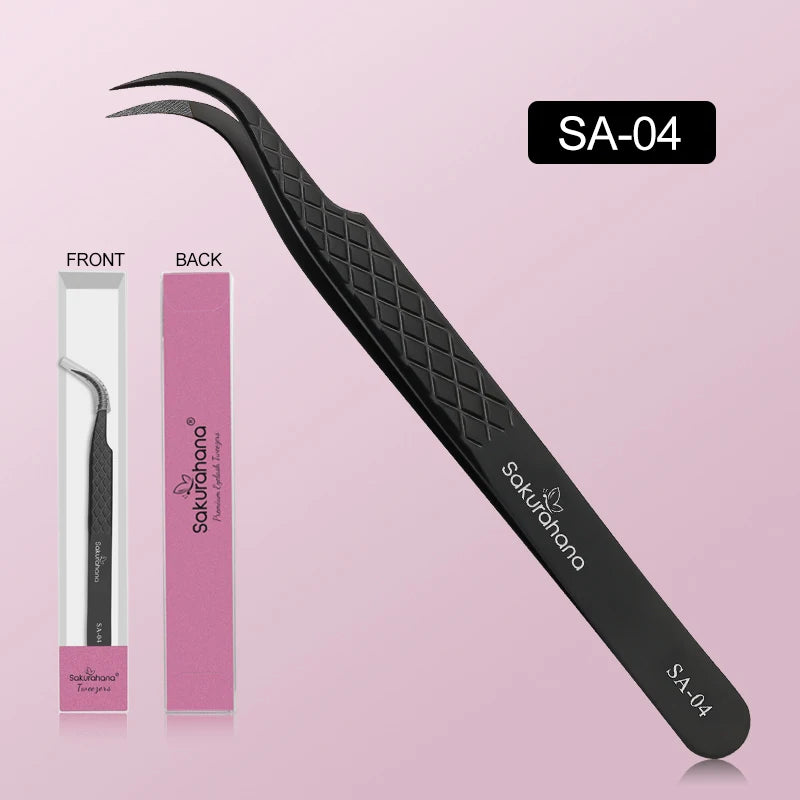 SAKURAHANA Professional Eyelash Tweezers Black Fiber Tip For Lash Extensions Mega Volume Mink Lashes Tool Makeup Artist Kit
