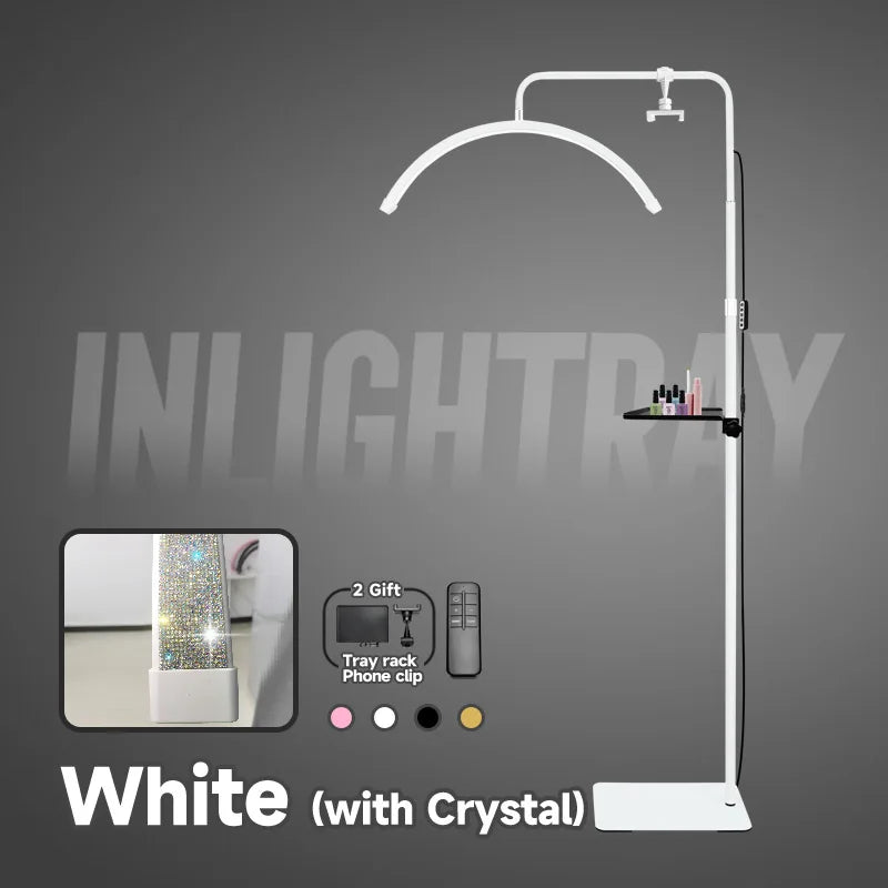 Free LOGO 23inch oem 45W New LED Eyelash Extension Light Half-Moon bed lamp Design Adjustable Brightness with Ring Light Feature