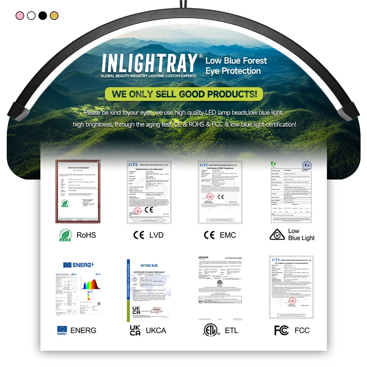 Free LOGO 23inch oem 45W New LED Eyelash Extension Light Half-Moon bed lamp Design Adjustable Brightness with Ring Light Feature