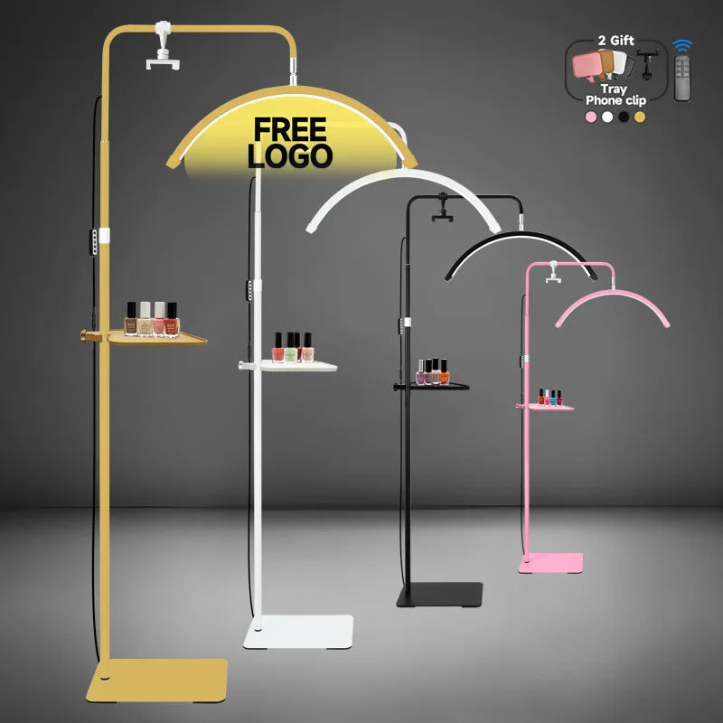 Free LOGO 23inch oem 45W New LED Eyelash Extension Light Half-Moon bed lamp Design Adjustable Brightness with Ring Light Feature