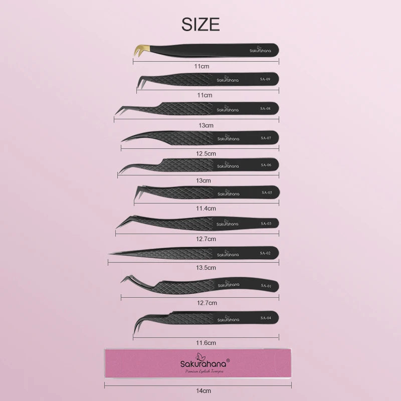 SAKURAHANA Professional Eyelash Tweezers Black Fiber Tip For Lash Extensions Mega Volume Mink Lashes Tool Makeup Artist Kit