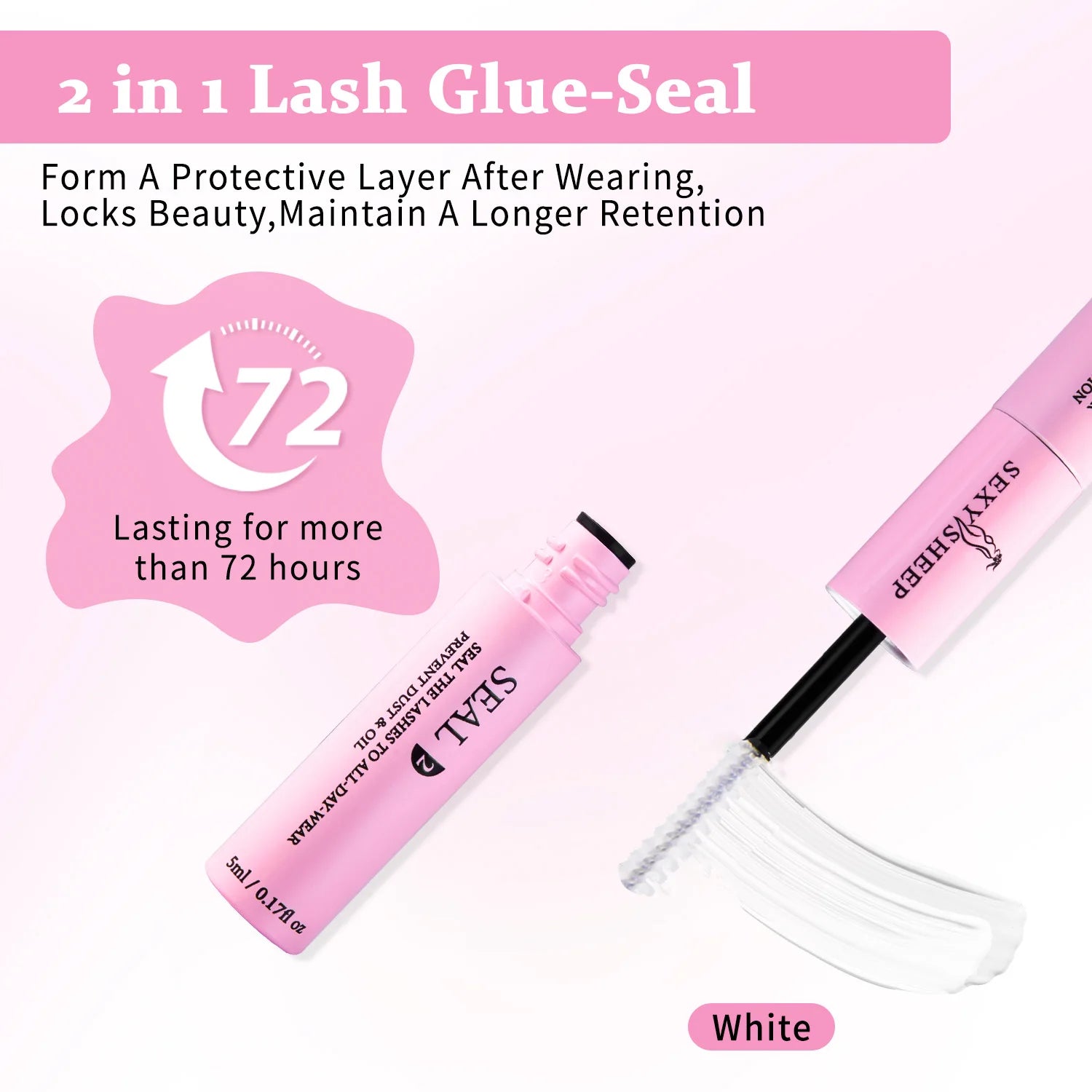 Eyelash Glue and Seal for Eyelash Clusters Strong Fixed  Eyelash Glue Lasting 48H 2 in 1(5ml Black Glue + 5ml Clear Seal)