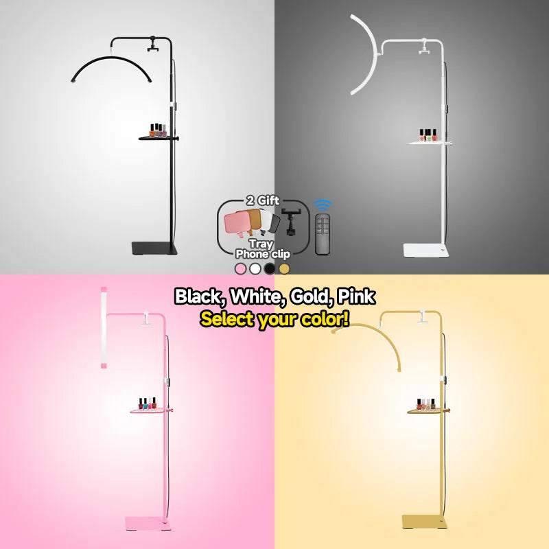 Free LOGO 23inch oem 45W New LED Eyelash Extension Light Half-Moon bed lamp Design Adjustable Brightness with Ring Light Feature