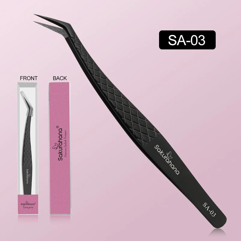 SAKURAHANA Professional Eyelash Tweezers Black Fiber Tip For Lash Extensions Mega Volume Mink Lashes Tool Makeup Artist Kit