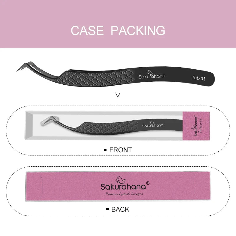 SAKURAHANA Professional Eyelash Tweezers Black Fiber Tip For Lash Extensions Mega Volume Mink Lashes Tool Makeup Artist Kit