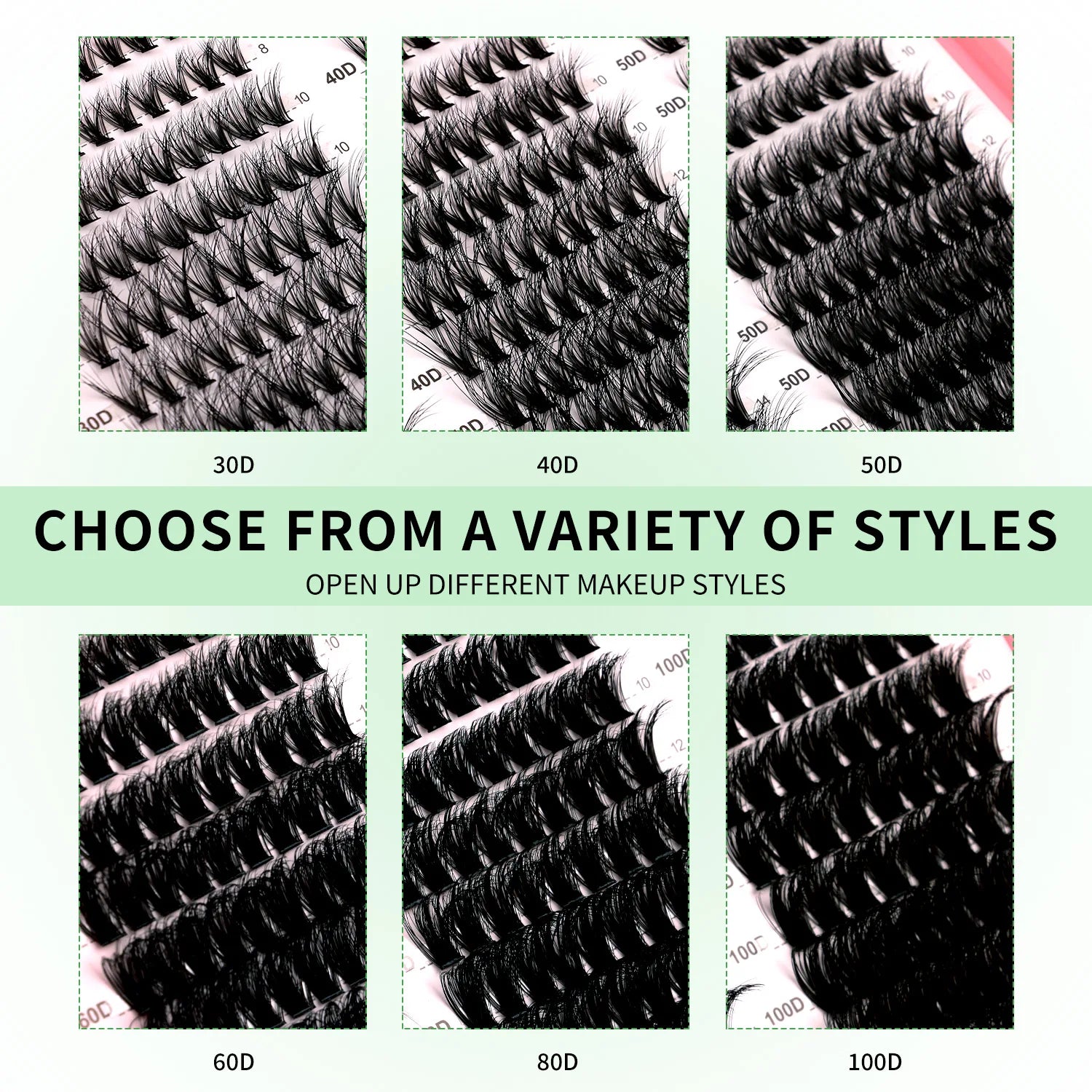 GROINNEYA DIY Lash Clusters Kit Mixed Tray Eyelash Extension Full Set Individual Lashes with Lash Bond&Seal and Tweezers Tool